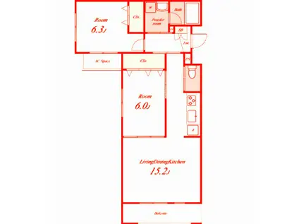 リヴィエラ(2LDK/2階)の間取り写真