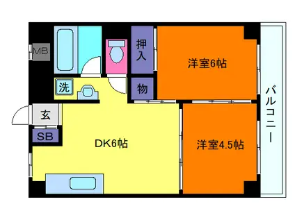 東部マンションA棟(2DK/4階)の間取り写真