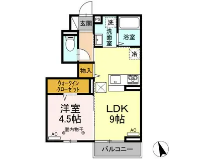 D-ROOM篭田(1LDK/1階)の間取り写真