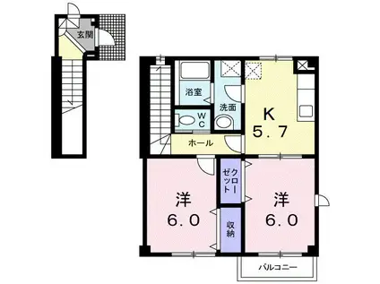 フォルテ・トーワB(2K/2階)の間取り写真