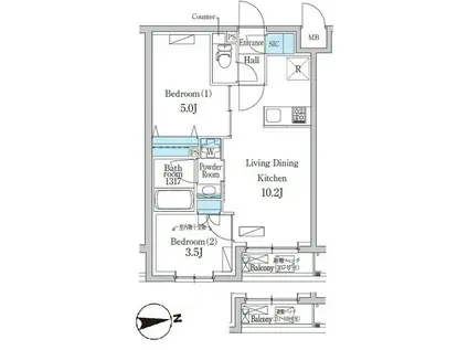 デュオフラッツ千歳船橋(2LDK/3階)の間取り写真
