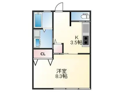 コスモポート新田(1K/1階)の間取り写真