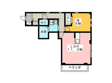 グランソレイユ(1LDK/2階)の間取り写真