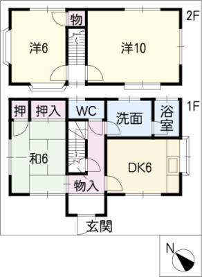 蟹江 C棟(3DK/2階)の間取り写真