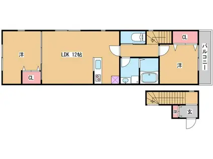 カリン禅昌寺(2LDK/2階)の間取り写真