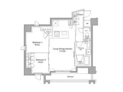 ザ・パークハビオ目黒レジデンス(2LDK/7階)の間取り写真