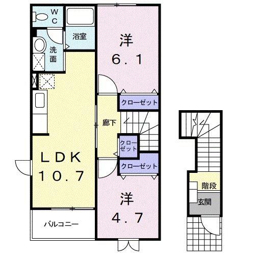 チェリークイーン(2LDK/2階)の間取り写真