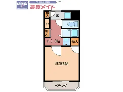 シャンテシノハラI(1K/2階)の間取り写真