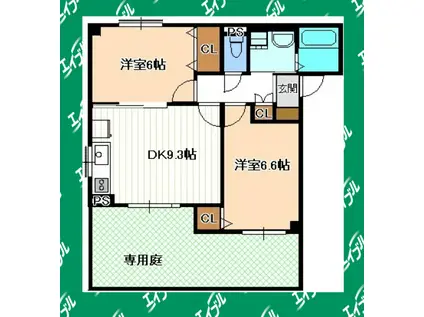 クレストコート(2DK/1階)の間取り写真