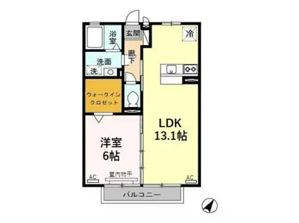 モナリエ中冨居 B棟(1LDK/1階)の間取り写真