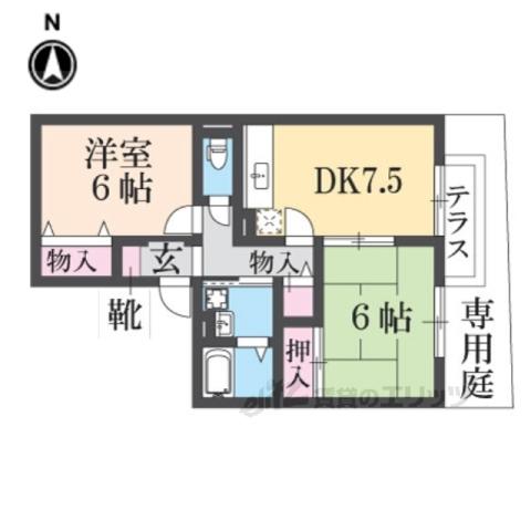 メゾンラフィーネB棟(2DK/1階)の間取り写真