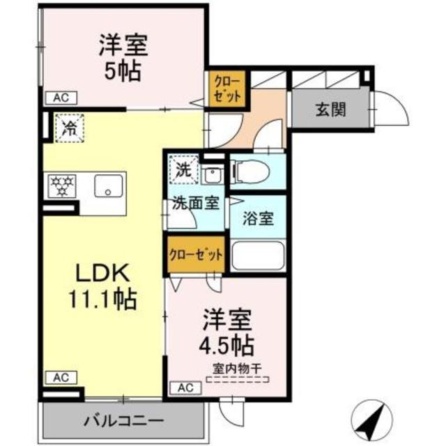 セレスティア細田B(2LDK/2階)の間取り写真