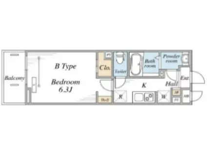 リブリ西横浜II(1K/2階)の間取り写真