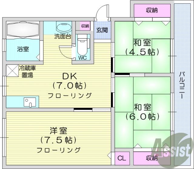 幸町コーポ(3DK/4階)の間取り写真