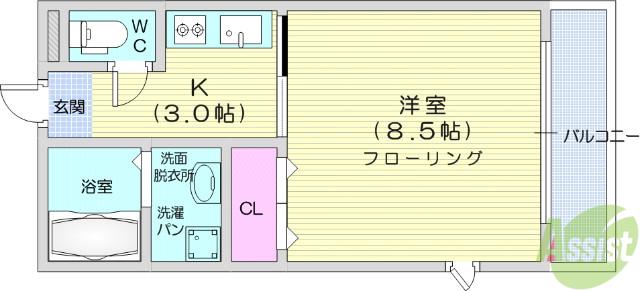 シャローム(1K/3階)の間取り写真