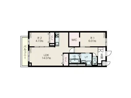 ロビニア若草(2LDK/2階)の間取り写真