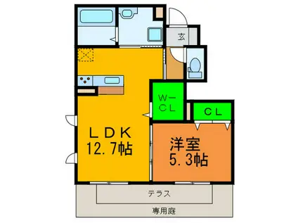 フェリオ A棟(1LDK/1階)の間取り写真