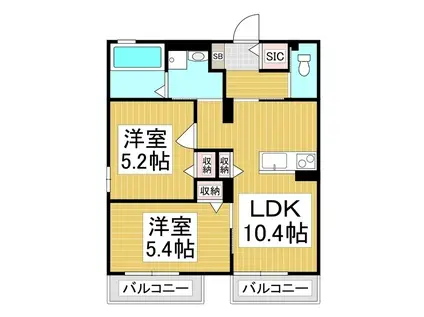 PERHONEN桔梗(2LDK/2階)の間取り写真