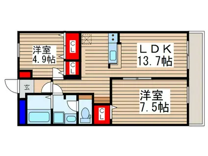 ウエスト SING(2LDK/3階)の間取り写真