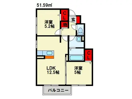 グレイスピュア(2LDK/1階)の間取り写真