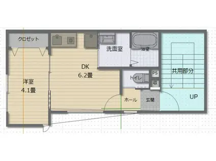 グランハイツ ウキジマ(1DK/3階)の間取り写真