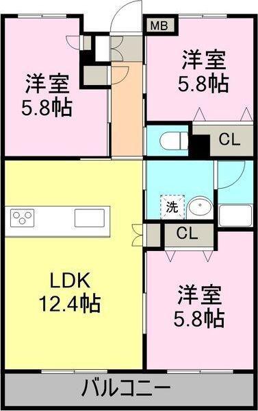 プランドール葵(3LDK/1階)の間取り写真