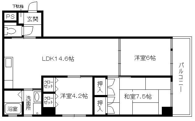 グランドシャトー西丸山(3LDK/1階)の間取り写真