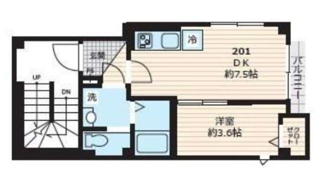 ポルトボヌール(1DK/3階)の間取り写真