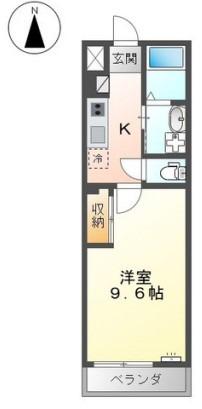 シェルル中畝(1K/2階)の間取り写真