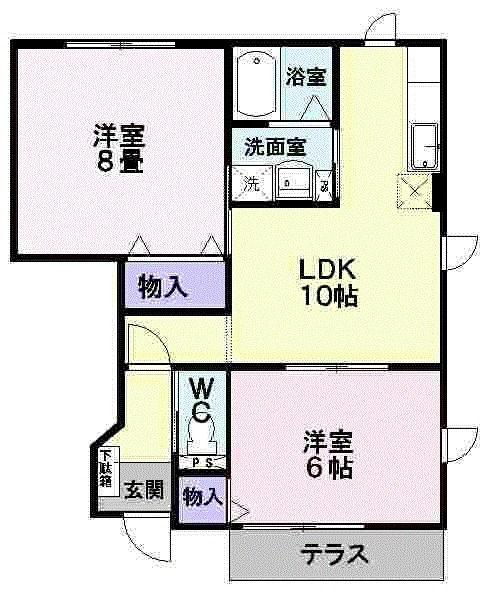 シュガーヒルズA(2LDK/1階)の間取り写真