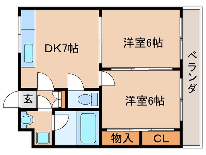 グランシャリオ(2DK/5階)の間取り写真