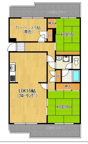 春日サンハイツ(3LDK/5階)の間取り写真