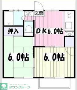 スカイハイツ(2DK/2階)の間取り写真