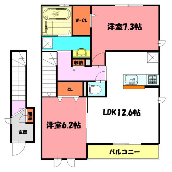 リジェールドゥ(2LDK/2階)の間取り写真
