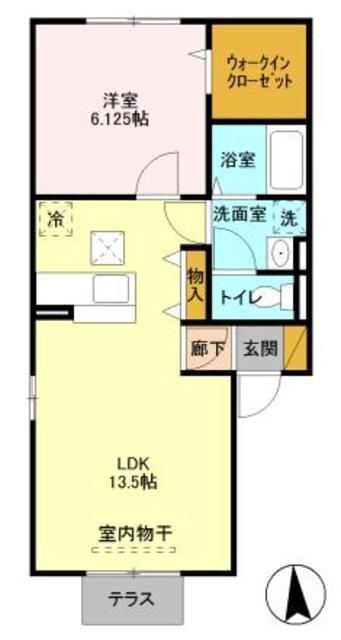 プランドール岩野木(1LDK/1階)の間取り写真