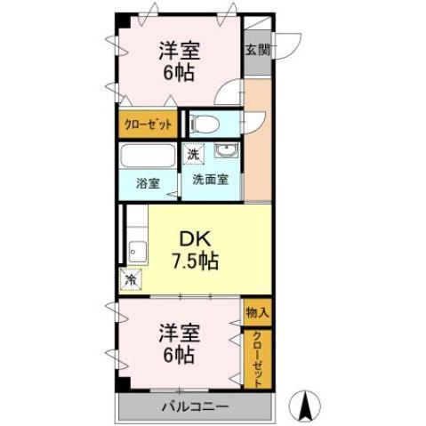 ブルージュTAKASONE(2DK/3階)の間取り写真