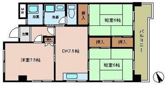 レジデンス観音(3DK/4階)の間取り写真