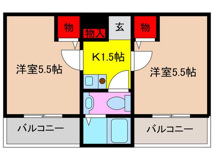 ラ・フォンティーヌ西田(2K/2階)の間取り写真