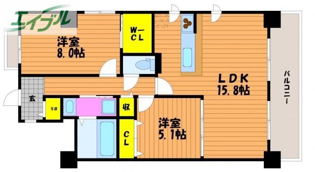 リッチ・クレールマンション(2LDK/6階)の間取り写真