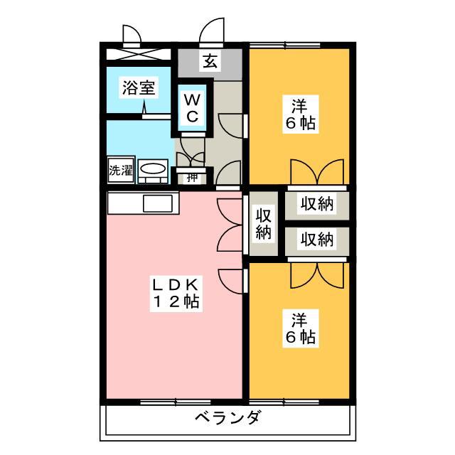 エスポワール村木 B棟(2LDK/2階)の間取り写真