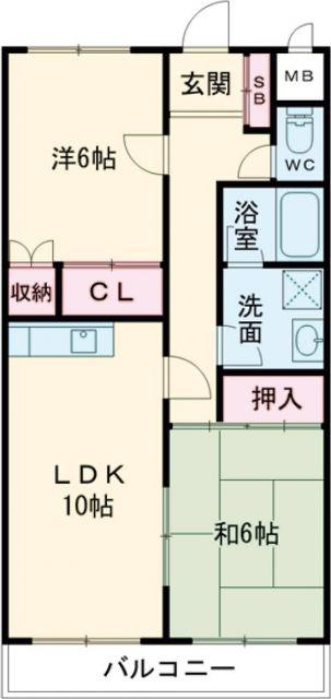 ローズガーデンCOMO(2LDK/2階)の間取り写真