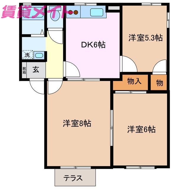 ラフォーレビラB(3DK/2階)の間取り写真