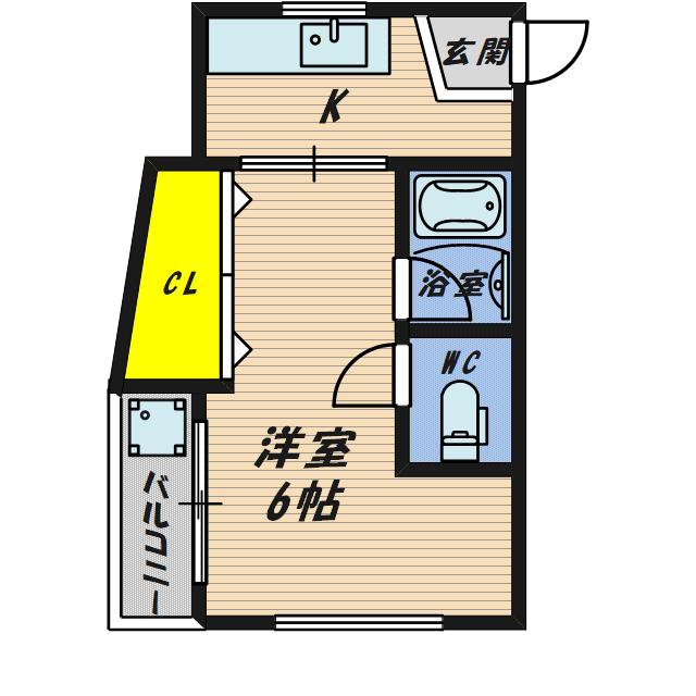 京橋クイーンハイツ(1K/2階)の間取り写真
