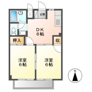 シティハイツ東川(2DK/1階)の間取り写真