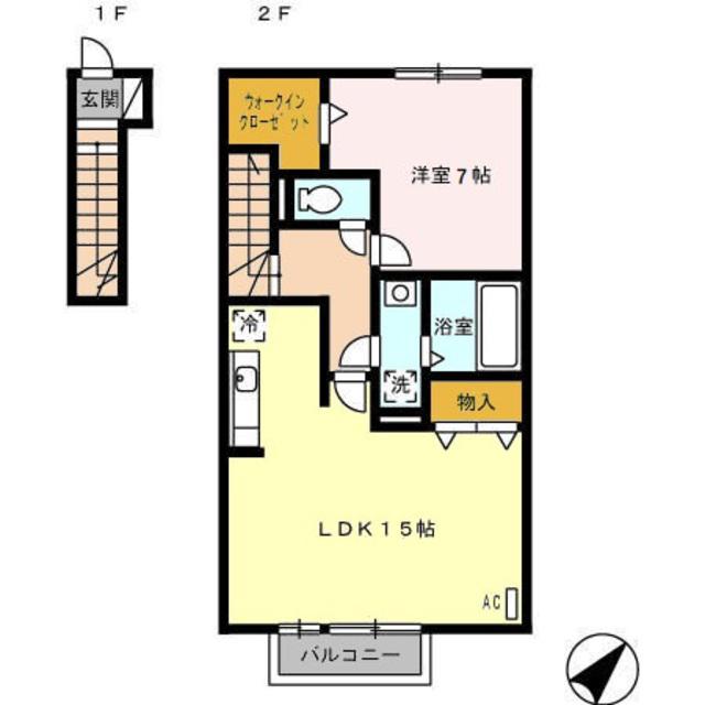 ニューエクセル(1LDK/2階)の間取り写真