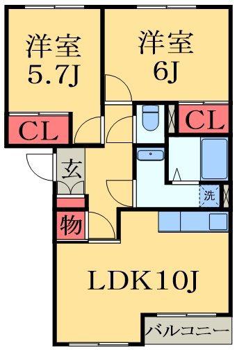 エバープレイス(2LDK/2階)の間取り写真