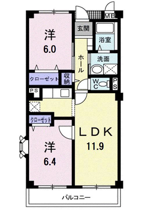 ソレアード・TSUKUBA(2LDK/3階)の間取り写真