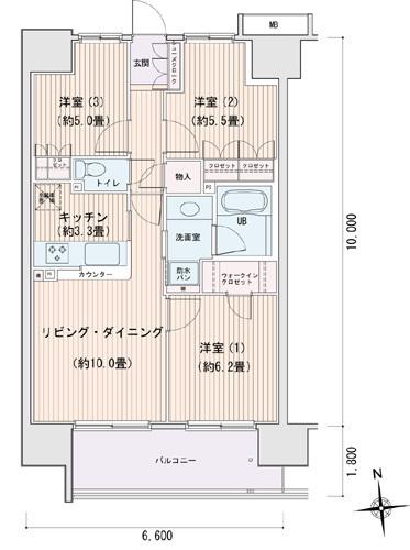 エスティメゾン豊洲レジデンス B棟(3LDK/6階)の間取り写真