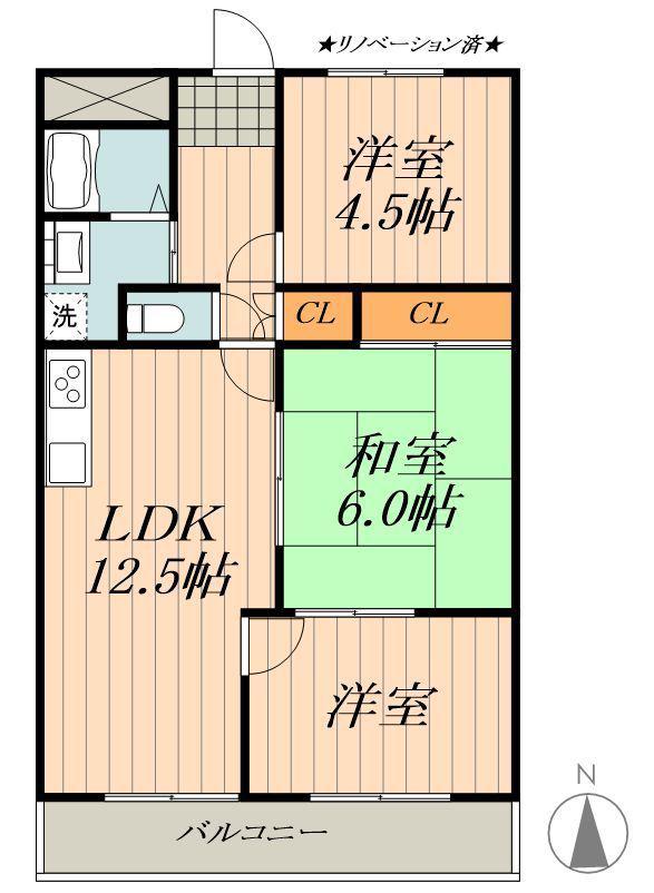 明幸ハイツ(3LDK/2階)の間取り写真