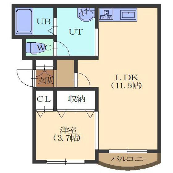 ラフィネII(1LDK/1階)の間取り写真
